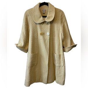 Vintage Forever 21 Yellow & White Pattern Peacoat Style Coat Jacket Size Large